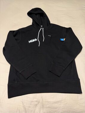 Hoka One One Black Pullover Hoodie with White Drawstrings